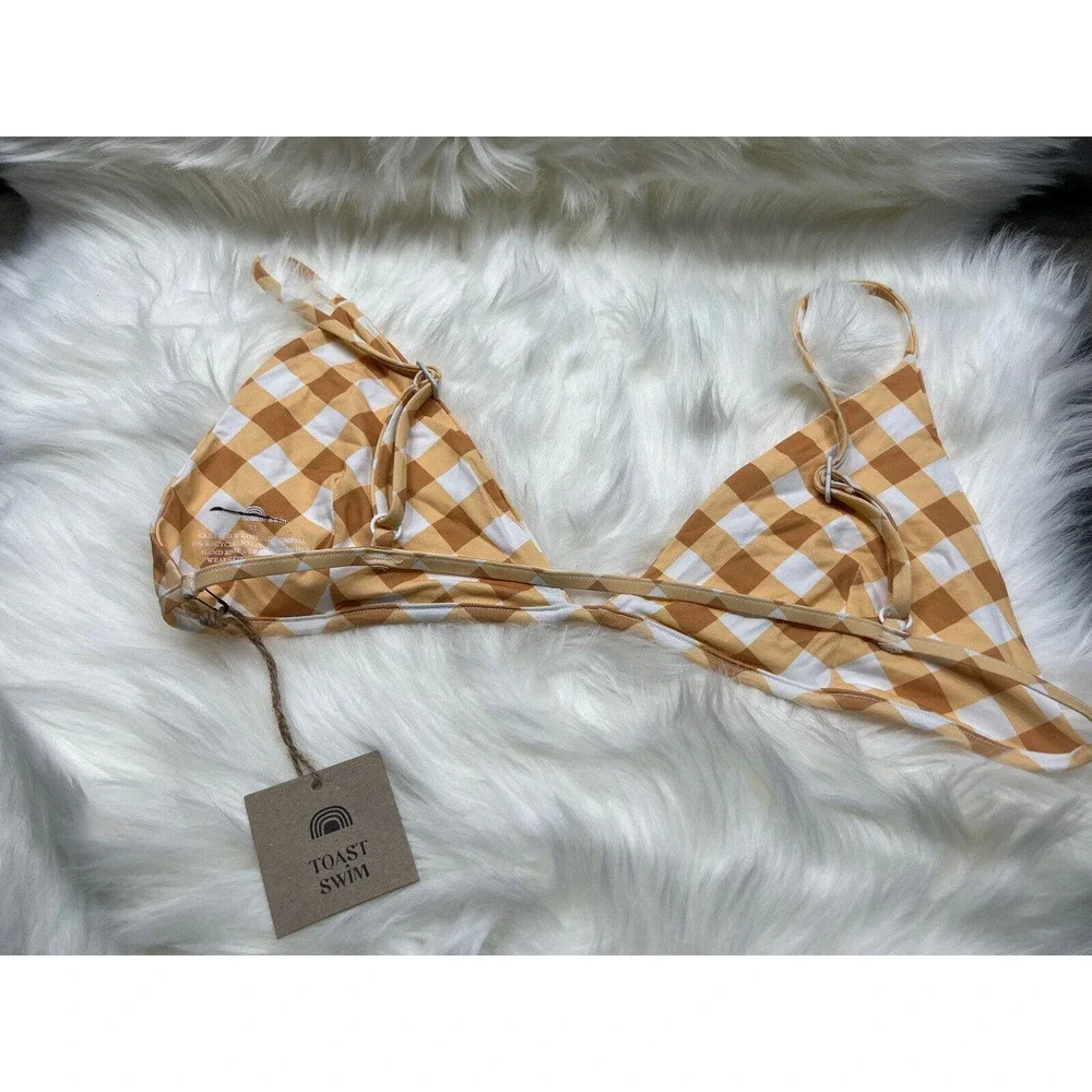 Toast Swim Gold Gingham Signature Triangle Top S - Picture 5 of 6
